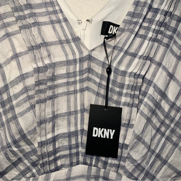 NWT Cottagecore DKNY Size 14 Plaid Knee Length Tank V-neck Dress Boho Chic - Picture 2 of 11